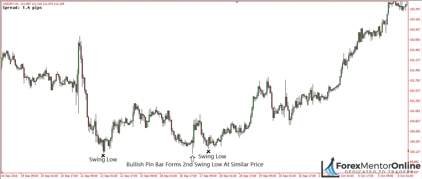 image of bullish pin bar creating swing low